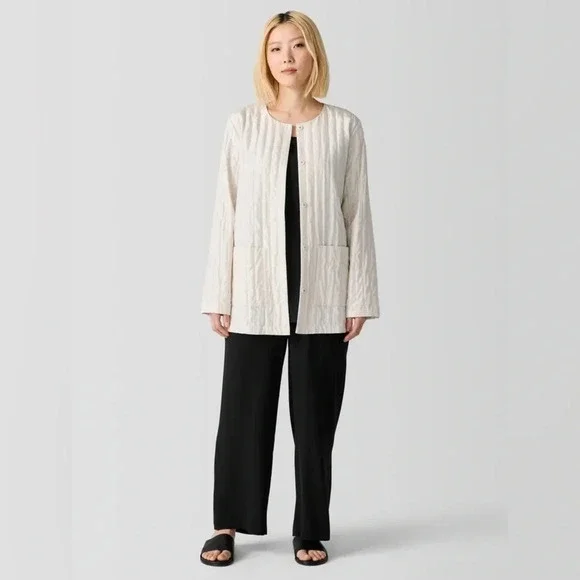 Eileen Fisher Silk Habutai Quilted Round Neck Jacket in Bone Color NWT Size XL - Picture 6 of 12